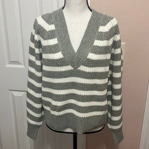 A new day, gray and white striped sweater